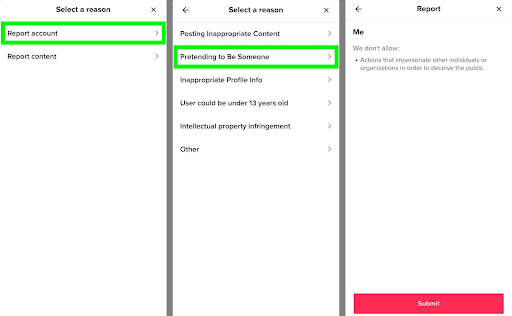Step by step guide on how to report a fake account on Tiktok